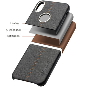 For iPhone X / XS QIALINO Deerskin Texture Cowhide Leather Protective Case(Black)
