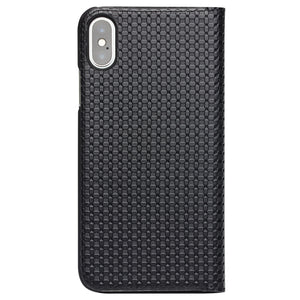 For iPhone X / XS QIALINO Grid Texture Horizontal Flip Leather Case  with Smart View Window & Sleep / Wake-up Function(Black)