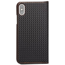 For iPhone X / XS QIALINO Grid Texture Horizontal Flip Leather Case  with Smart View Window & Sleep / Wake-up Function(Brown)