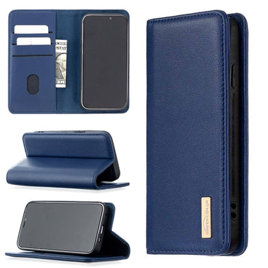 For iPhone 12 mini 2 in 1 Detachable Magnetic Horizontal Flip Genuine Leather Case with Holder & Card Slots & Wallet(Blue)