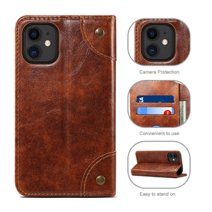 For iPhone 12 / 12 Pro Baroque Simple Horizontal Flip Leather Case with Holder & Card Slots & Wallet(Light Brown)