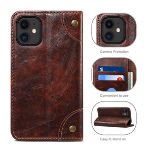For iPhone 12 / 12 Pro Baroque Simple Horizontal Flip Leather Case with Holder & Card Slots & Wallet(Dark Brown)