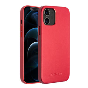 For iPhone 12 / 12 Pro QIALINO Shockproof Cowhide Leather Protective Case(Red)
