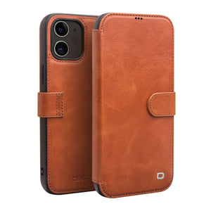 For iPhone 12 / 12 Pro QIALINO Business Magnetic Horizontal Flip Leather Case with Card Slots & Wallet(Light Brown)