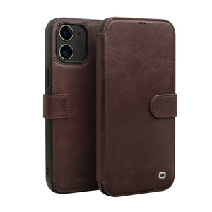 For iPhone 12 / 12 Pro QIALINO Business Magnetic Horizontal Flip Leather Case with Card Slots & Wallet(Dark Brown)