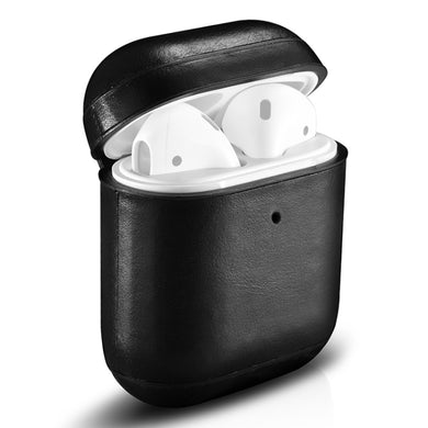 ICARER For Apple AirPods 1 / 2 Ring Buckle Version Retro Earphone Protective Leather Case(Black)