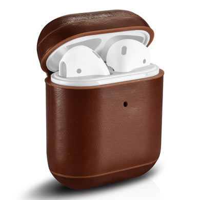 ICARER For Apple AirPods 1 / 2 Ring Buckle Version Retro Earphone Protective Leather Case(Coffee)