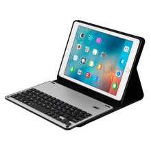 FT-1038E Detachable Bluetooth 3.0 Aluminum Alloy Keyboard + Lambskin Texture Leather Tablet Case for iPad Air / Air 2 / iPad Pro 9.7 inch, with Pen Slot / Water Repellent / Three-gear Angle Adjustment / Magnetic / Sleep Function (Black Silver)