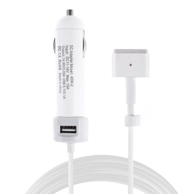 45W-2 5.1V 2.1A USB Interface Car Charger with 14.85V 3.05A T MagSafe 2 Interface Data Cable(White)