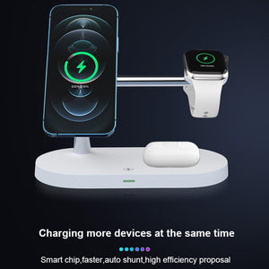 T268 5 in 1 15W Multi-function Magnetic Wireless Charger for iPhone 12 Series & Apple Watchs & AirPods 1 / 2 / Pro, with LED Light (White)