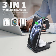 10W 3 in 1 QC 3.0  Vertical Multi-function Wireless Charger with Stand Function, Suitable for Mobile Phones / Apple Watch / AirPods (Black)