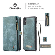 For iPhone X / XS CaseMe-008 TPU + PC Magnetic Absorption Detachable Back Cover Horizontal Flip Leather Case with Holder & Card Slots & Zipper Wallet & Photo Frame(Blue)