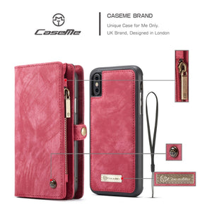 For iPhone X / XS CaseMe-008 TPU + PC Magnetic Absorption Detachable Back Cover Horizontal Flip Leather Case with Holder & Card Slots & Zipper Wallet & Photo Frame(Red)