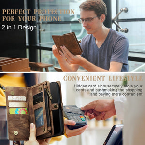For iPhone X / XS CaseMe-008 TPU + PC Magnetic Absorption Detachable Back Cover Horizontal Flip Leather Case with Holder & Card Slots & Zipper Wallet & Photo Frame(Brown)