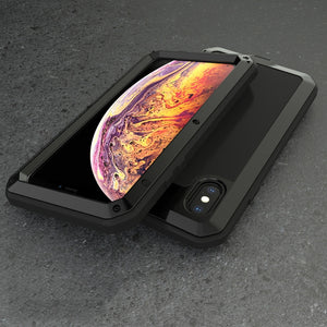 For iPhone XS Max Waterproof Dustproof Shockproof Aluminum Alloy + Tempered Glass + Silicone Case (Black)