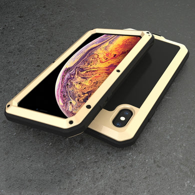 For iPhone XS Max Waterproof Dustproof Shockproof Aluminum Alloy + Tempered Glass + Silicone Case (Gold)