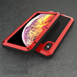 For iPhone XS Max Waterproof Dustproof Shockproof Aluminum Alloy + Tempered Glass + Silicone Case (Red)