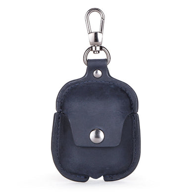 CF1100 For AirPods 1 / 2 Crazy Horse Texture Earphone Protective Leather Case with Hook(Dark Blue)