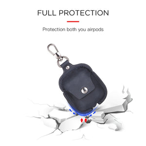 CF1100 For AirPods 1 / 2 Crazy Horse Texture Earphone Protective Leather Case with Hook(Dark Blue)
