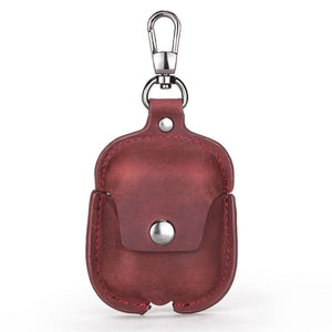 CF1100 For AirPods 1 / 2 Crazy Horse Texture Earphone Protective Leather Case with Hook(Wine Red)