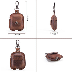 CF1100 For AirPods 1 / 2 Crazy Horse Texture Earphone Protective Leather Case with Hook(Brown)