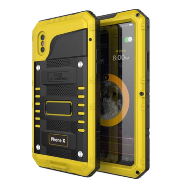 For iPhone X / XS Waterproof Dustproof Shockproof Zinc Alloy + Silicone Case (Yellow)