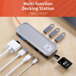 ROCK TR01 10 In 1 Type-C / USB-C to HDMI + VGA Multifunctional Extension HUB Adapter(Silver)