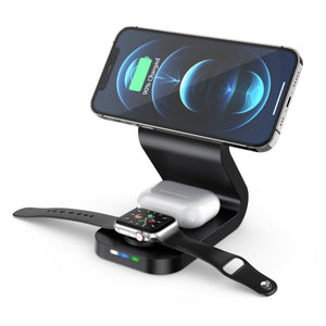 B-13 15W Max 3 in 1 Magnetic Wireless Charger for Mobile Phones & Apple Watchs & AirPods(Black)