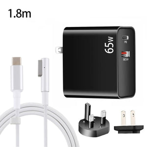 PD-65W USB-C / Type-C + QC3. 0 USB Laptop Charging Adapter + 1.8m USB-C / Type-C to MagSafe 1 / L Head Data Cable, UK Plug / US Plug(Black)