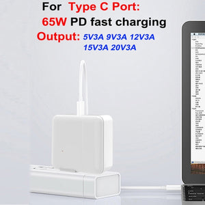 PD-65W USB-C / Type-C + QC3. 0 USB Laptop Charging Adapter + 1.8m USB-C / Type-C to MagSafe 1 / L Head Data Cable, UK Plug / US Plug(Black)