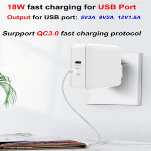 PD-65W USB-C / Type-C + QC3. 0 USB Laptop Charging Adapter + 1.8m USB-C / Type-C to MagSafe 1 / L Head Data Cable, UK Plug / US Plug(White)