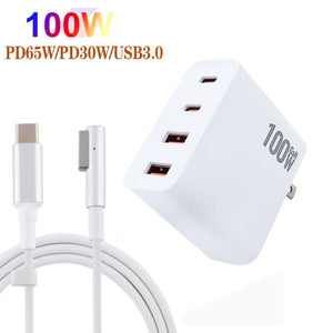 GaN 100W Dual USB+Dual USB-C/Type-C Multi Port Charger with  1.8m Type-C to MagSafe 1 / L Header Data Cable US / EU / UK Plug