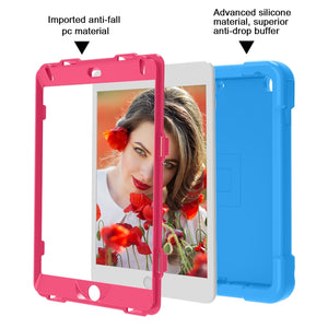 For iPad MINI 4/5 EVA + PC Flat Protective Shell with 360 ° Rotating Bracket(Blue+Rose Red)