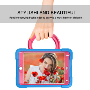 For iPad MINI 4/5 EVA + PC Flat Protective Shell with 360 ° Rotating Bracket(Blue+Rose Red)