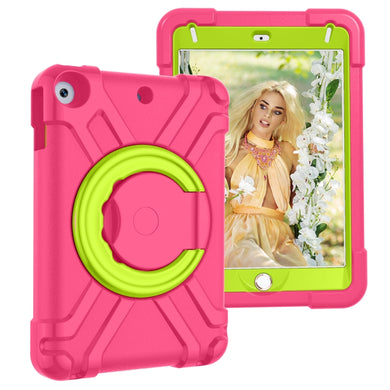 For iPad MINI 4/5 EVA + PC Flat Protective Shell with 360 ° Rotating Bracket(Rose Red+Grass Green)