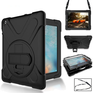 360 Degree Rotation Silicone + PC Case with Strap for iPad Pro 12.9 2018(Black)