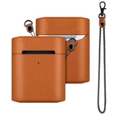 Wireless Earphone Protective Shell Leather Case Split Storage Box For Airpods 2(Brown)