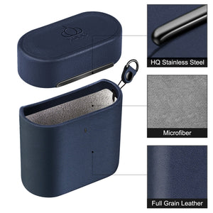 Wireless Earphone Protective Shell Leather Case Split Storage Box For Airpods 2(Deep Blue)