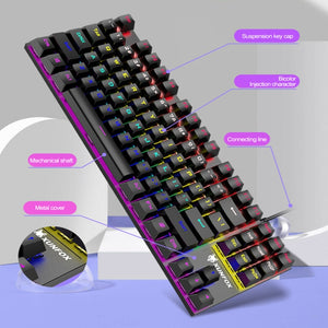 XUNFOX K80 87 Keys Wired Gaming Mechanical Illuminated Keyboard, Cable Length:1.5m(Pink White)