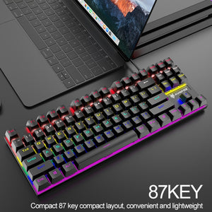 XUNFOX K80 87 Keys Wired Gaming Mechanical Illuminated Keyboard, Cable Length:1.5m(Blue White)
