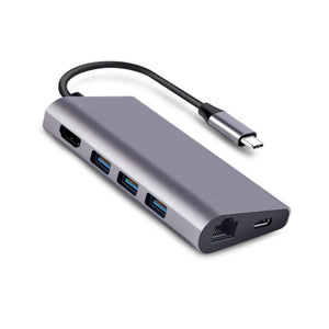 8 in 1 Type-c to HDMI+RJ45 Network Port+3USB3.0+PD Docking Station(Gray)