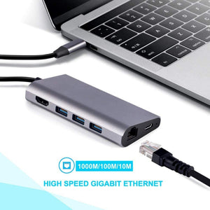 8 in 1 Type-c to HDMI+RJ45 Network Port+3USB3.0+PD Docking Station(Gray)