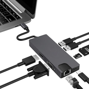 8 In 1 Type-C To HDMI+VAG Gigabit RJ45+USB3.0 Docking Station(Gray)