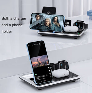 R11 4 In 1 30W Phone Wireless Charger with Ambient Light(Silver Black)