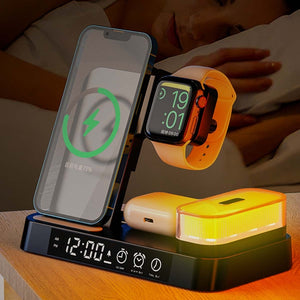 A37 30W 3-in-1 Wireless Charging Phone Stand with RGB Night Light & Alarm Clock & Watch Charger For Apple Function(Black)