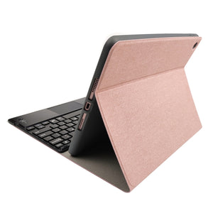 RK508C Detachable Magnetic Plastic Bluetooth Keyboard with Touchpad + Silk Pattern TPU Tablet Case for iPad 9.7 inch, with Pen Slot & Bracket(Rose Gold)