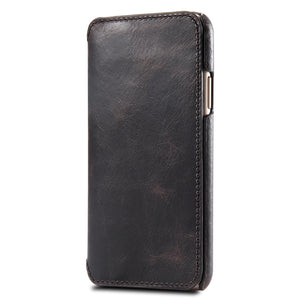 For iPhone XS Max Oil Wax Cowhide Horizontal Flip Leather Case with Card Slots & Wallet