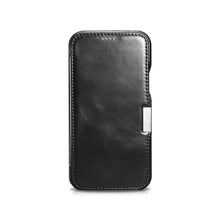 ICARER Retro Style Folio Genuine Leather Flip Phone Casing for iPhone 12/12 Pro - Black