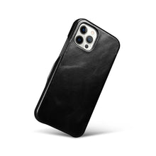 ICARER Retro Style Folio Genuine Leather Flip Phone Casing for iPhone 12/12 Pro - Black