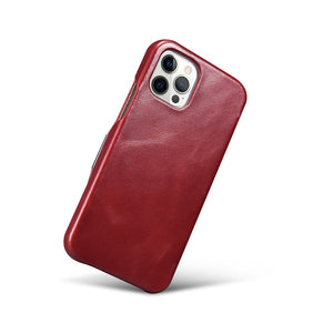 ICARER Retro Style Folio Genuine Leather Flip Phone Casing for iPhone 12/12 Pro - Red